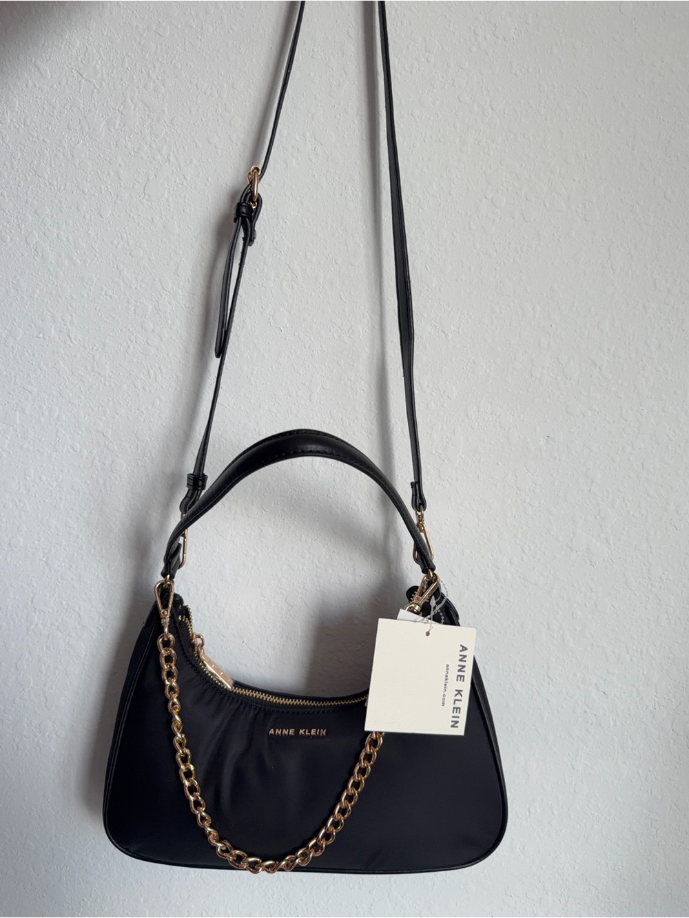 Anne Klein Black Shoulder Bag with Gold Chain